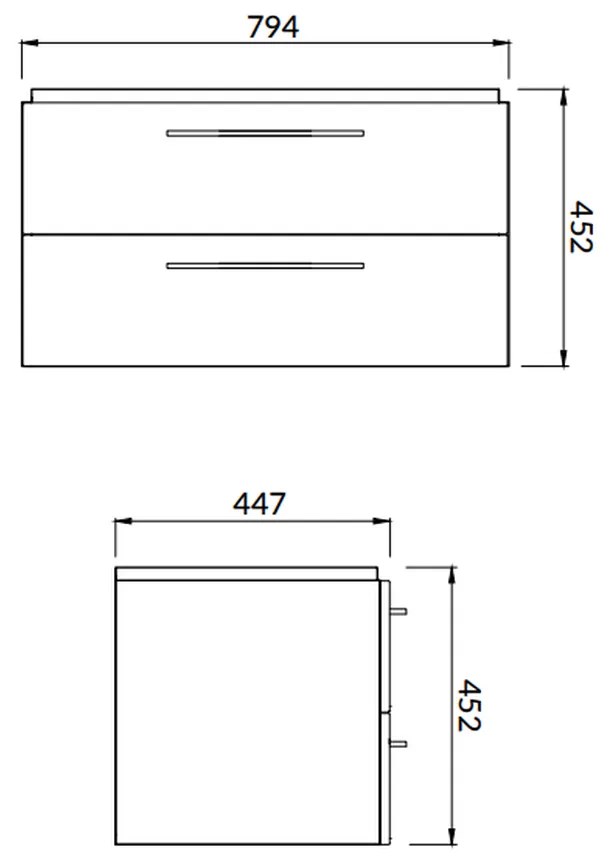 Dulap cu lavoar, 45x79x45 cm, 2 sertare, gri Gri, 800x450 mm