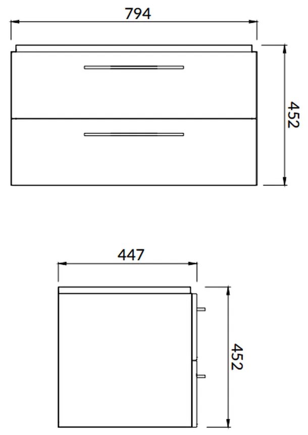 Set dulap baie suspendat Lara 2 sertare cu lavoar Cersanit Mille Slim, 80 cm, Gri Gri, 800x450 mm