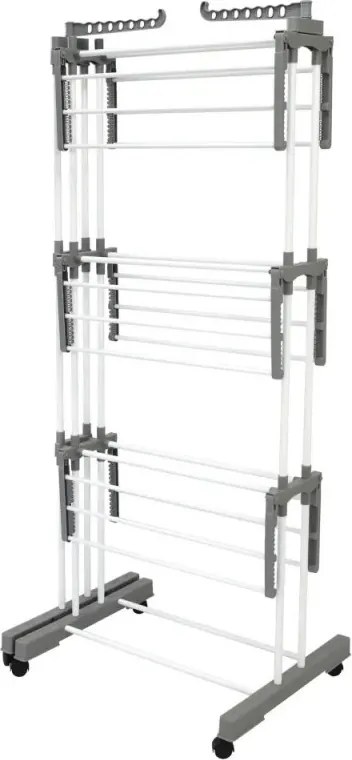 Uscător de rufe Kinghoff KH 2044, 30 m, până la 30 kg, 3 niveluri, roți, oțel, alb/gri