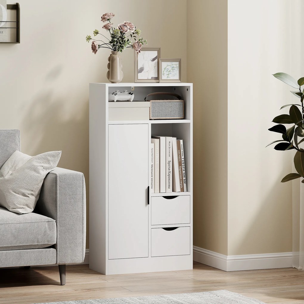 HOMCOM Dulap de Baie cu 2 Sertare Compartiment Deschis și Rafturi Reglabile pentru Spațiu Mic 50x25x100 cm Alb | Aosom Romania