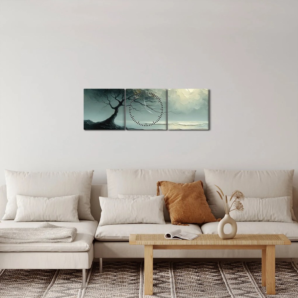 Tablou - pictură în ulei de un copac cu oceanul (cu ceas) (90x30 cm)