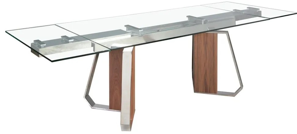 Masa extensibila design LUX Sticla, Furnir de Nuc, Otel 1159
