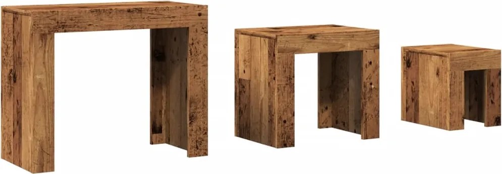 vidaXL Mese suprapuse de cafea, 3 buc., lemn vechi, lemn prelucrat