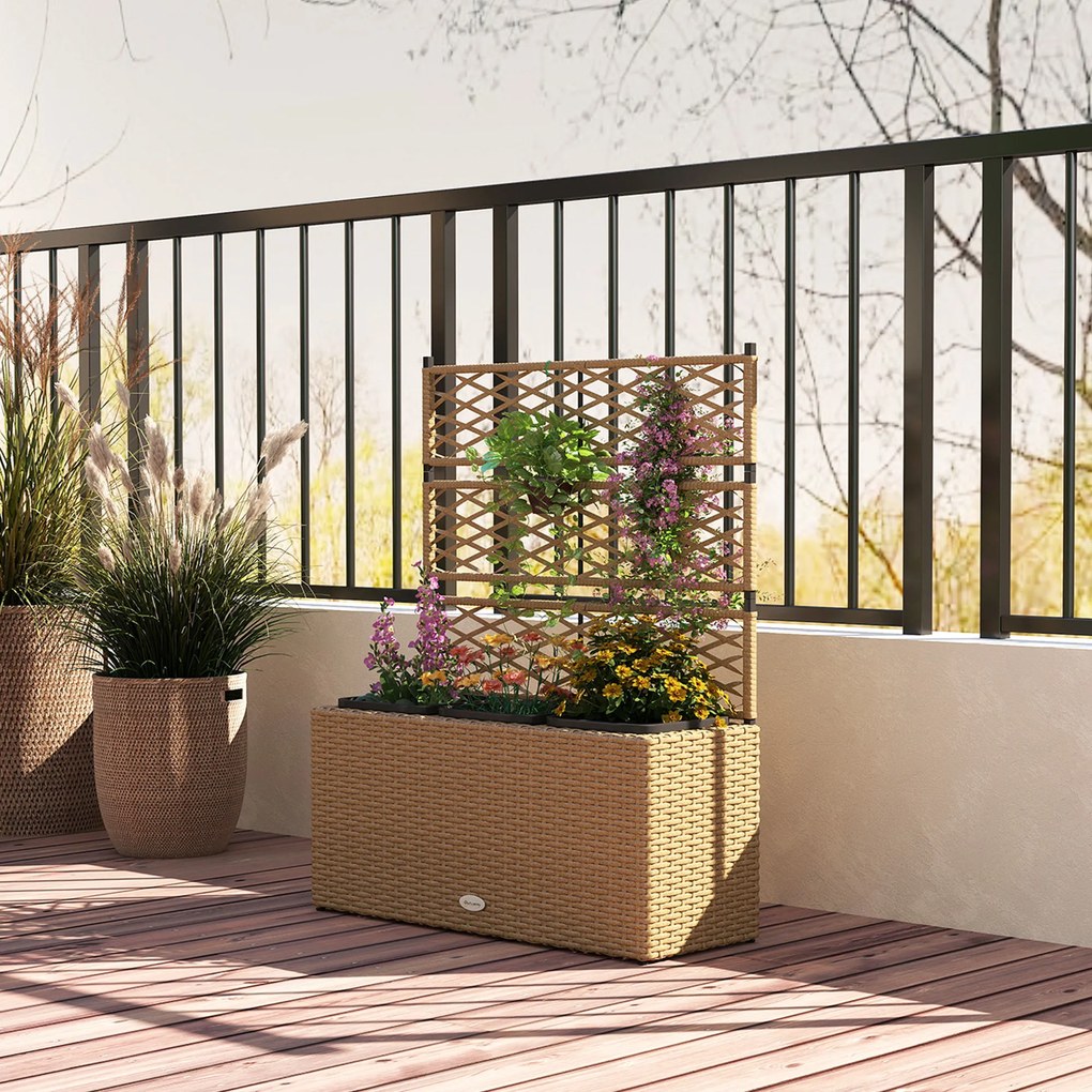 Outsunny Ghiveci pentru plante cu plasă 3 băcăi 33L exterior din rășină împletită 84 x 30 x 107 cm sable negru | Aosom Romania
