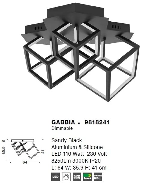 Lustra LED aplicata design modern geometric GABBIA negru NVL-9818241