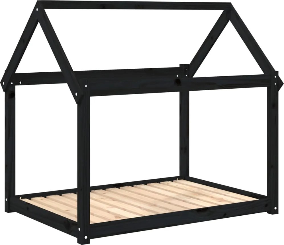 vidaXL Pat pentru câini, negru, 111x80x100 cm, lemn masiv de pin