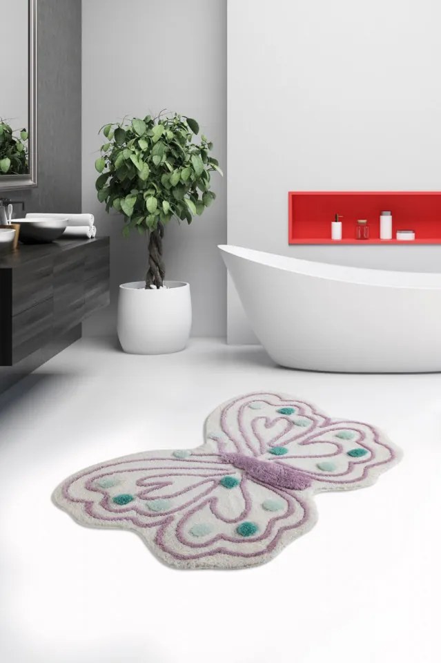 Covoraș de Baie Butterfly, Acrilic, Violet / Alb