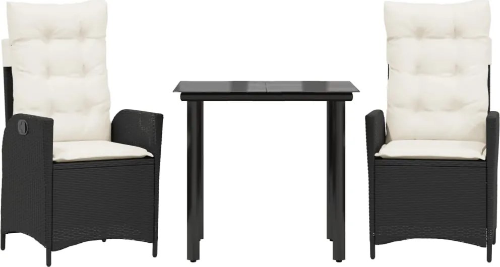 vidaXL Set mobilier de grădină cu perne, 3 piese, negru, poliratan