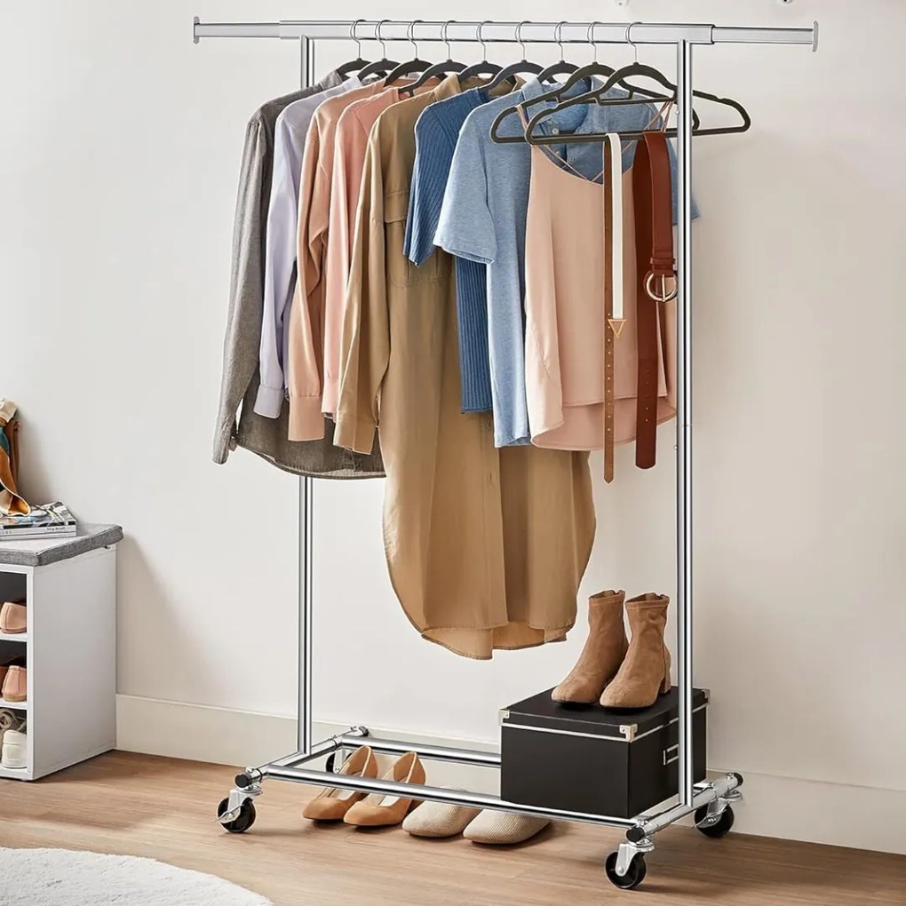 Suport pentru haine INEZ cu roți, max.90kg, 83,5x45x160cm, argintiu Jurhan