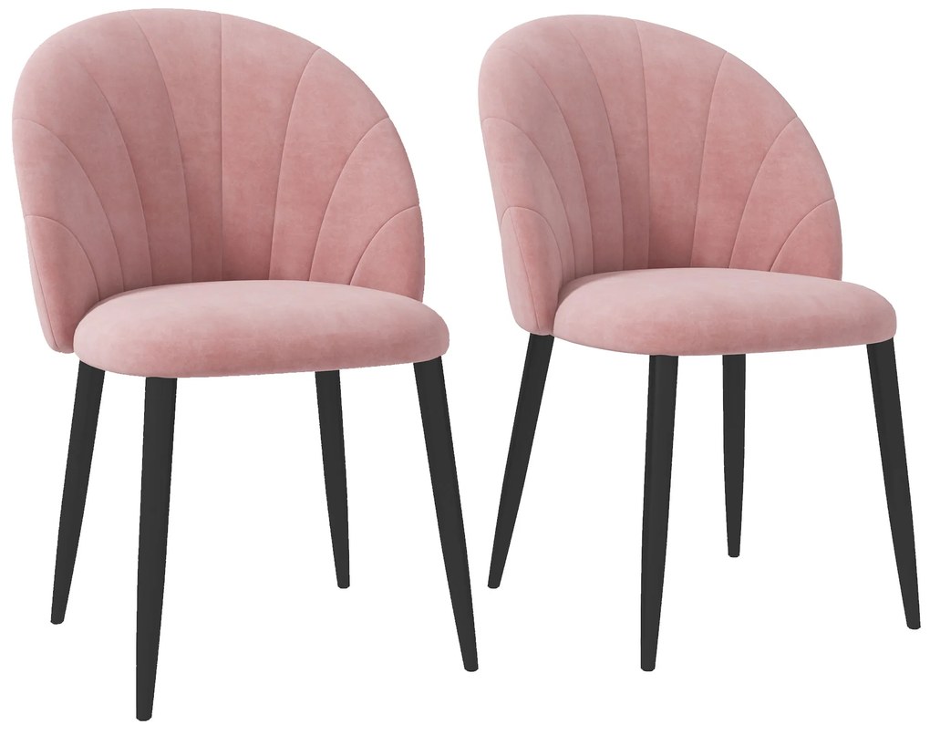 HOMCOM Set 2 Scaune Tapițate cu Design Nordic și Ergonomic, Scaune Bucatarie și Living din Catifea, 52x54x79 cm, Roz | Aosom Romania