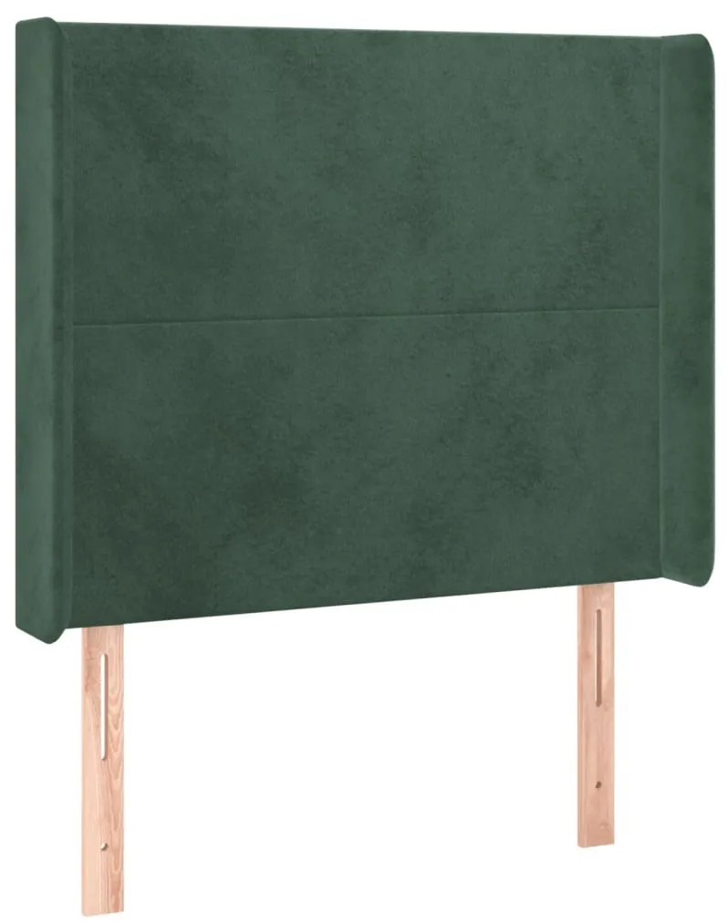 3119345 vidaXL Tăblie pat cu aripioare verde închis 103x16x118/128 cm catifea