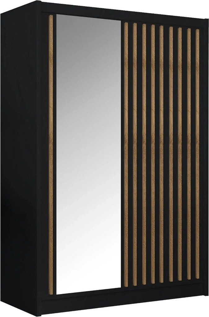 Dulap cu bara LADDER, negru/stejar craft, PAL melaminat, cu 2 usi, 150