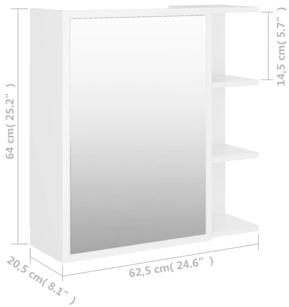 Dulap de baie cu oglinda, alb, 62,5 x 20,5 x 64 cm, PAL Alb