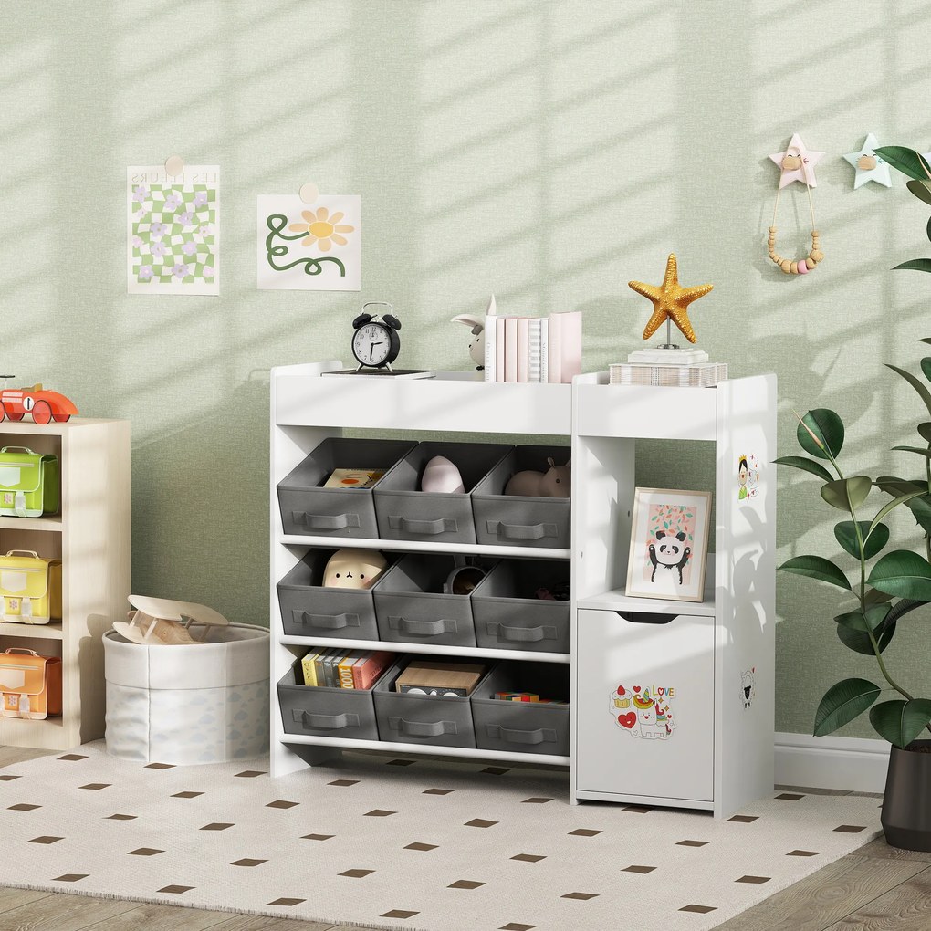 AIYAPLAY Etajeră de depozitare pentru copii cu 9 sertare textile și dulap, alb | Aosom Romania