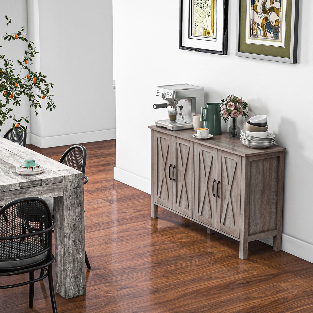 HOMCOM Dulap în Stil Rustic cu 2 Rafturi Reglabile pentru Depozitare, Dulap pentru TV cu 4 Uși, 120x37x75 cm, Gri | Aosom Romania