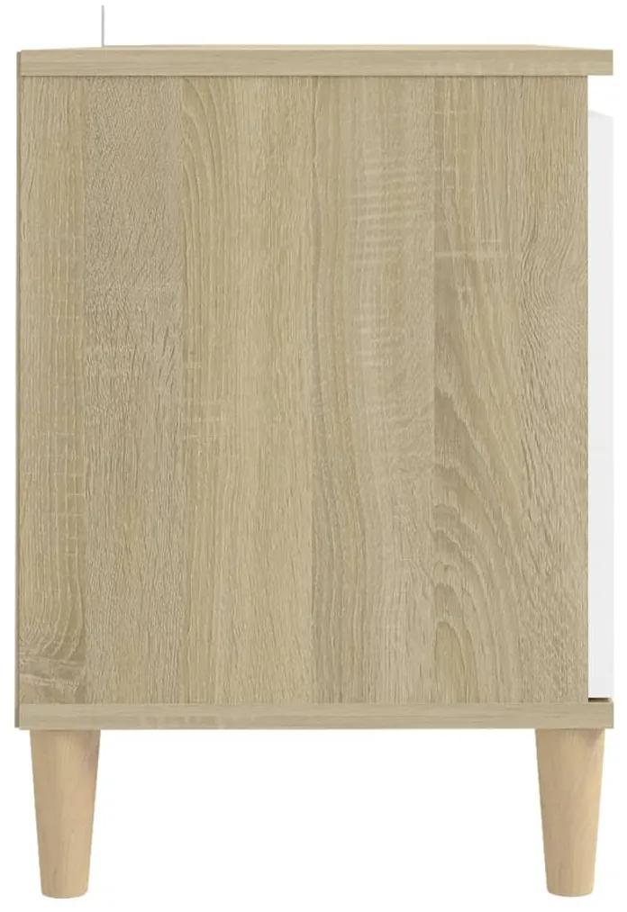 Comoda TV picioare lemn masiv, alb stejar sonoma 103,5x35x50 cm 1, alb si stejar sonoma