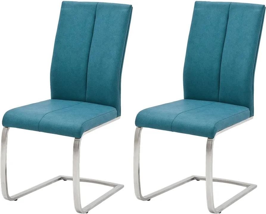 Set de 2 scaune Sayreville II piele sintetica/metal, albastru, 44 x 100 x 63 cm