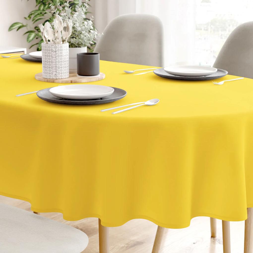 Goldea față de masă 100% bumbac galben - ovală 140 x 200 cm