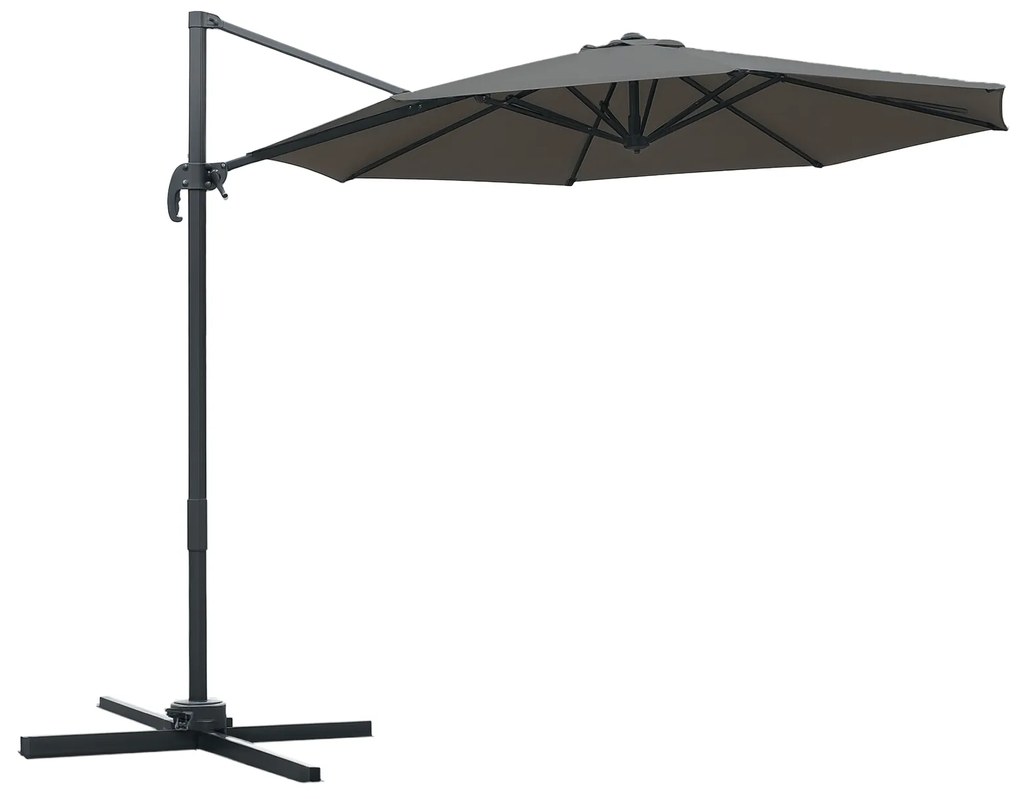 Outsunny Umbrel de Gradină cu Manivelă cu Înclinare Reglabilă, Umbrelă cu Braț și Stinghii, Ø2.95x2.5 m, Gri | Aosom Romania