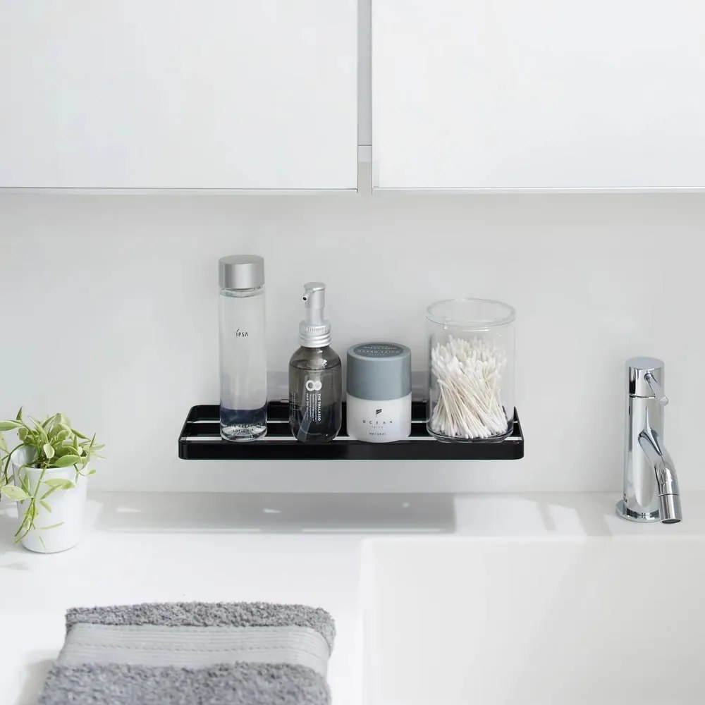 Raft pentru baie negru mat autoadeziv din oțel Film Hook – YAMAZAKI