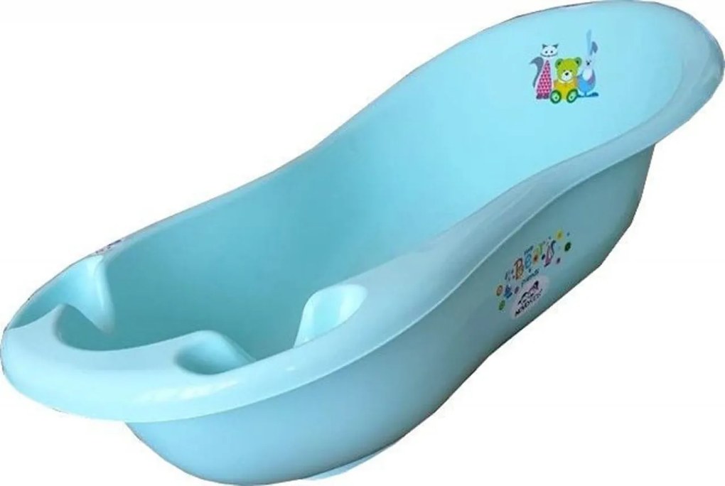 Cadita ergonomica pentru bebelusi si copii NOVOKIDS™ Little Bear , baita bebe, dimensiuni 100X50X25, suport anti alunecare, supapa scurgere,Turquoise