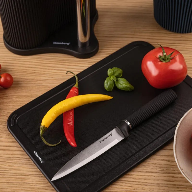 Set cuțite Klausberg KB 7977, 8 piese, Oțel inoxidabil, Suport, Suport hârtie de bucătărie, Negru