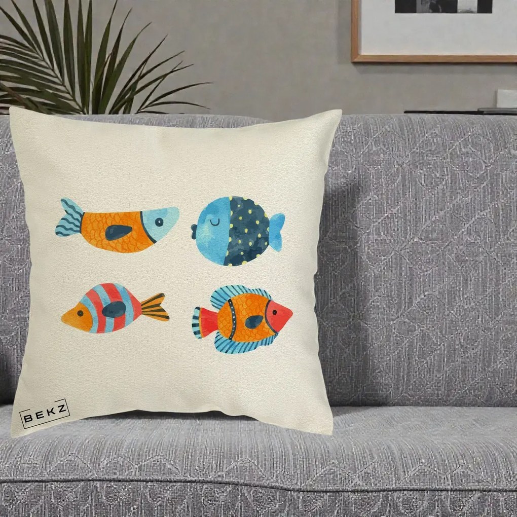 Perna Decorativa Pesti Acuarela, 40x40 cm, Ecru, Husa Detasabila, Perna Inclusa, BEKZ®