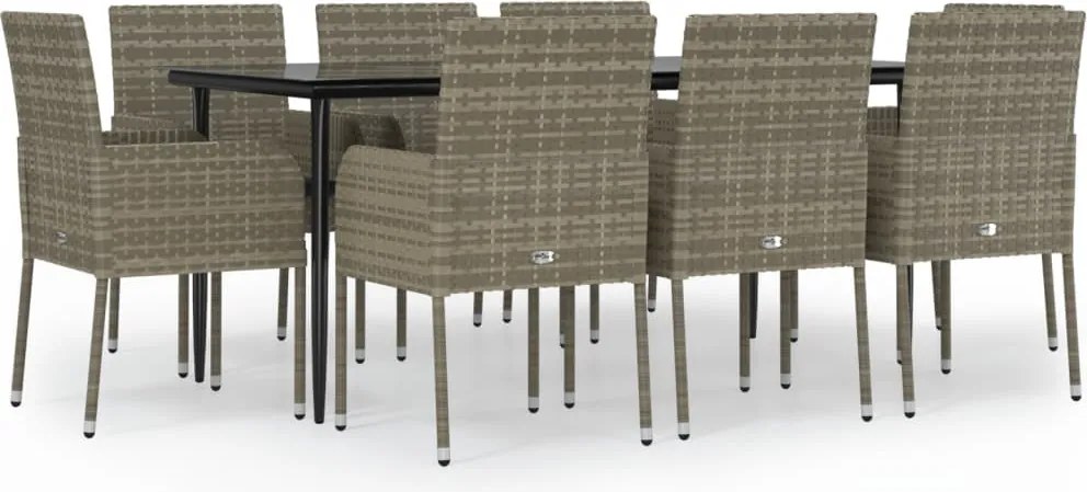 vidaXL Set mobilier de grădină cu perne, 9 piese, negru/gri, poliratan