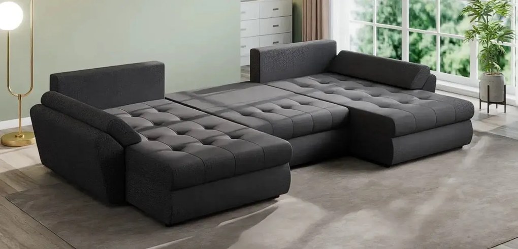 Colțar extensibil dumonde cu ladă de depozitare si sezut confortabil din spuma high-density, Loana U Enjoy Grafit 355x185 cm