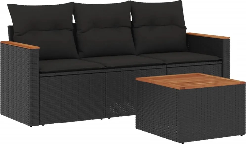 vidaXL Set mobilier de grădină cu perne, 4 piese, negru, poliratan