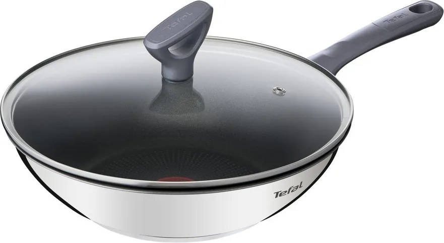 Tigaie tip wok cu capac/cu suprafață antiaderentă din oțel inoxidabil ø 28 cm Daily Cook G7309955 – Tefal