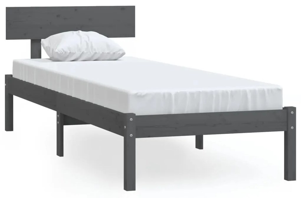 810109 vidaXL 810109  Bed Frame Grey Solid Wood Pine 75x190 cm 2FT6 Small Single