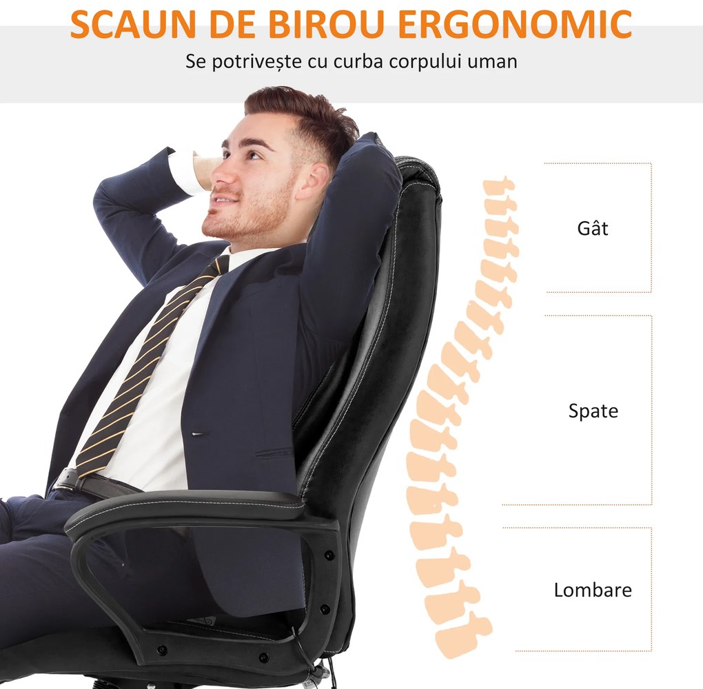 Vinsetto Fotoliu de Birou pentru Masaj și Ergonomic, Design Directorial, Piele Ecologică Neagră, 6 Puncte de Masaj | Aosom Romania