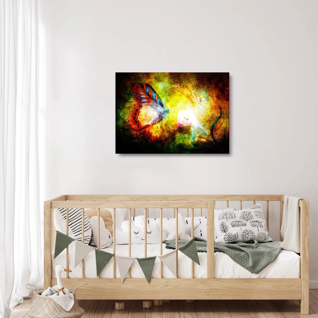 Tablou pe sticlă - Fluture spațial (70x50 cm)