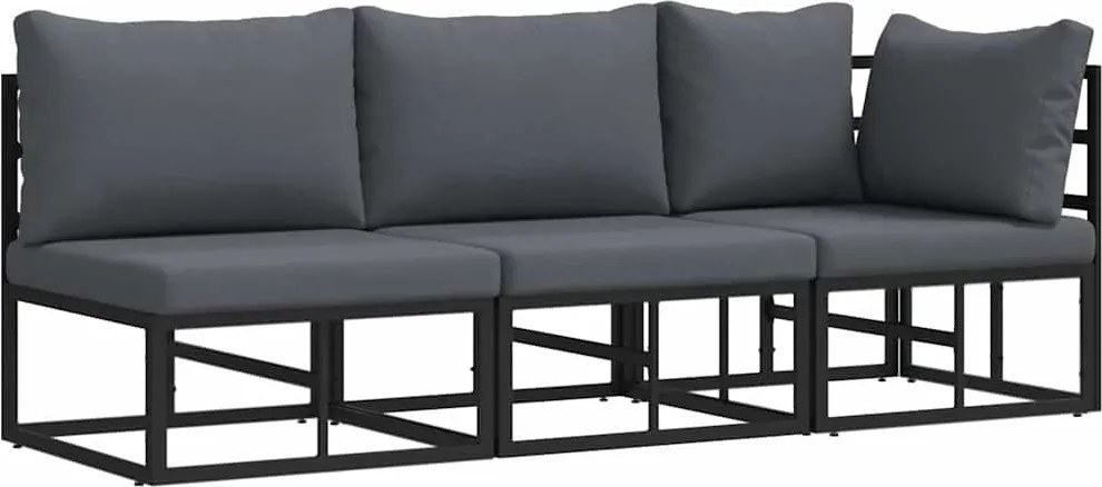 vidaXL Mobilier pentru Exterior 3 Bucată Negru și antracit Metal
