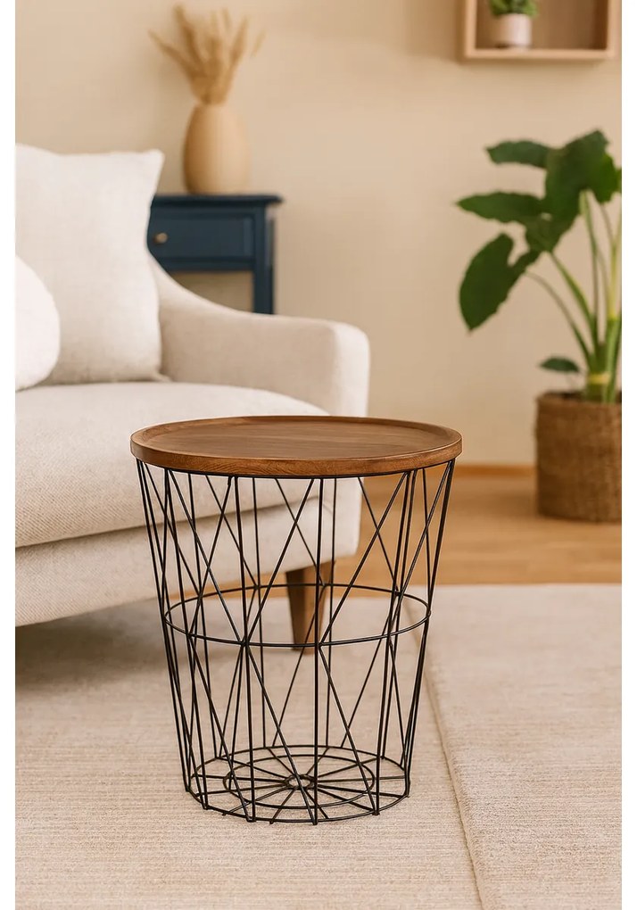 Măsuță din sârmă cu blat din MDF 37 x 39 cm, negru