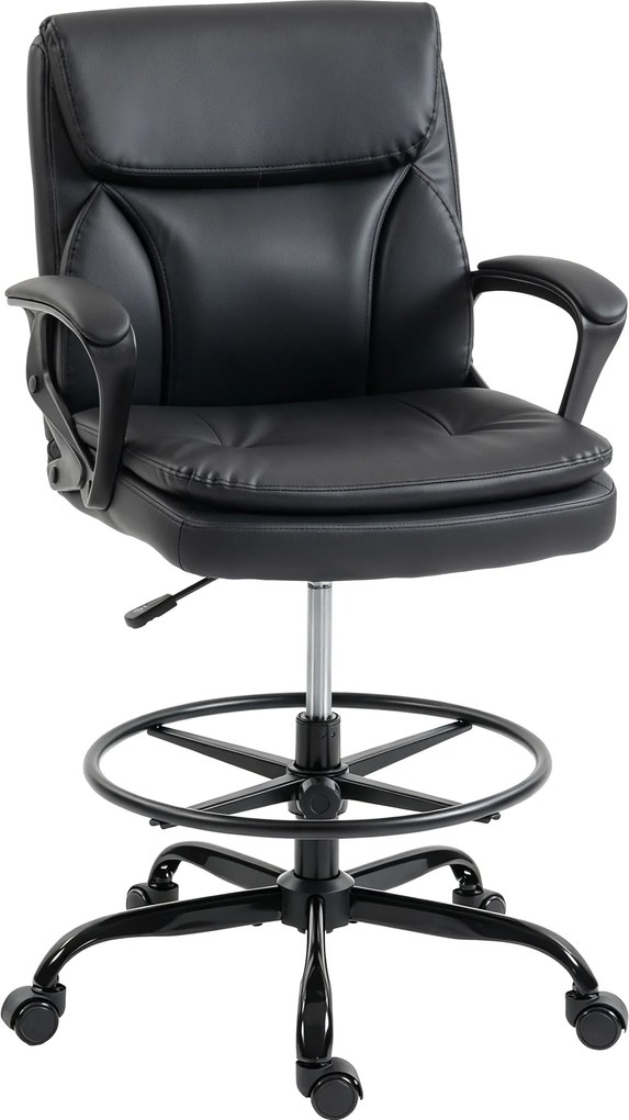 HOMCOM Scaun de desen Scaun de birou ergonomic rotativ cu înălțime și suport pentru picioare reglabil Negru | Aosom Romania