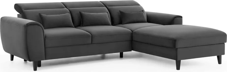 Colțar gri închis extensibil/cu spațiu de depozitare cu tapițerie din catifea (cu colț pe partea dreaptă/cu șezlong) Foble – ELTAP