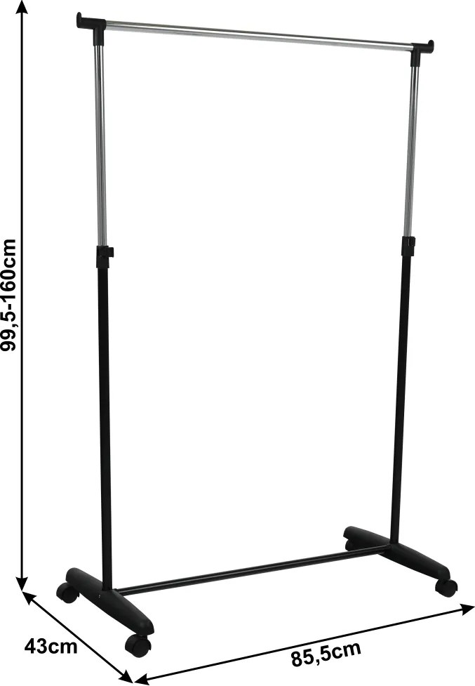 Cuier mobil, crom/plastic negru, SOREN