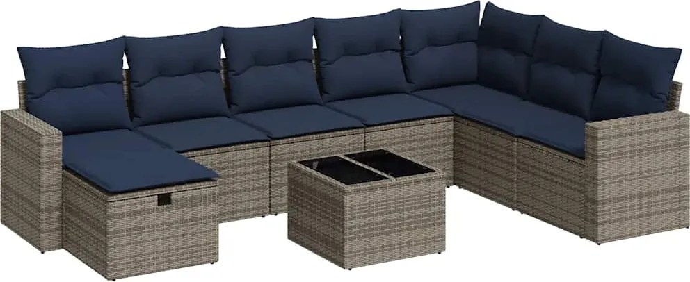 vidaXL Set canapele de grădină, 9 piese, cu perne, gri, poliratan