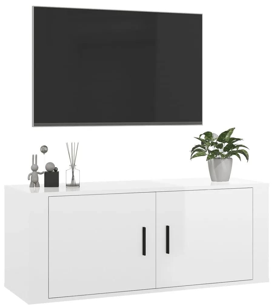 Dulap TV montat pe perete, alb extralucios, 100x34,5x40 cm 1, Alb foarte lucios, 100 x 34.5 x 40 cm