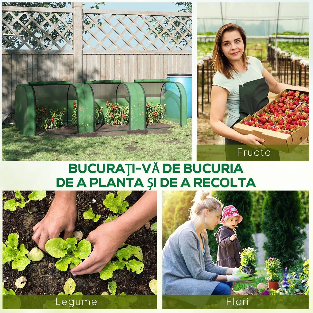 Outsunny Seră de Grădină Tip Tunel din Oțel și Plastic PP, cu Uși Rulabile, 295x100x80 cm, Verde | Aosom Romania