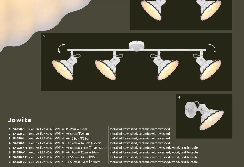 Plafoniera metal stil industrial JOWITA 3 alb-negru