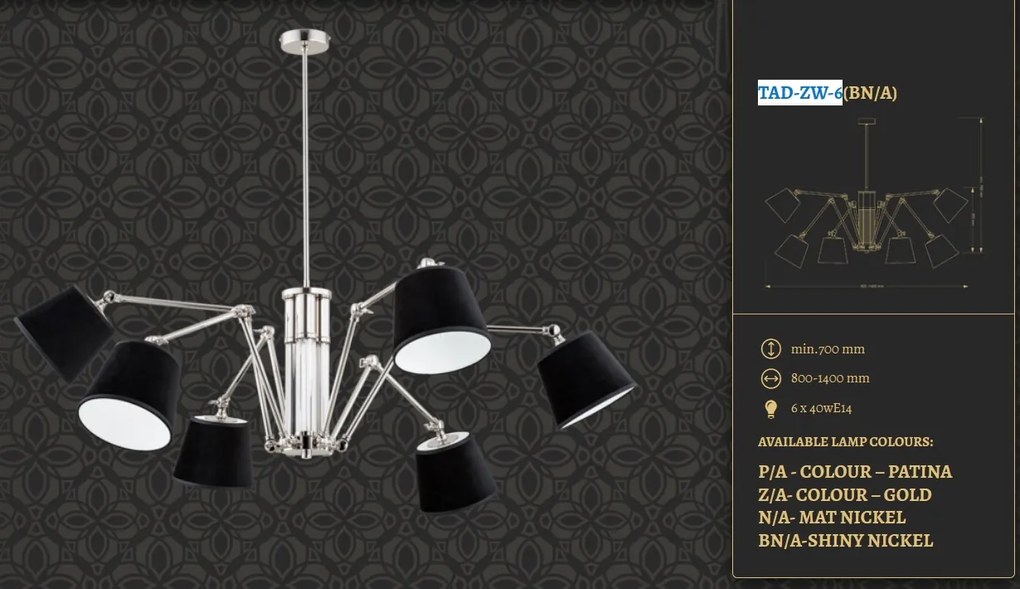 Lustra cu 6 brate articulate design clasic TADEA