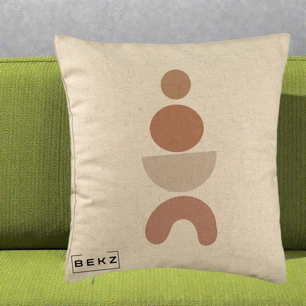 Perna Decorativa Geometric Boho Cercuri si Arc, 40x40 cm, Bej, Husa Detasabila, Perna Inclusa, BEKZ®