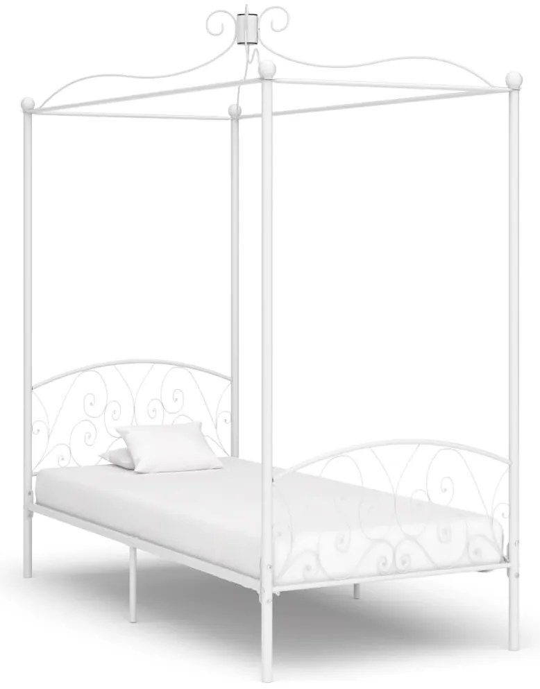 284469 vidaXL Cadru de pat cu baldachin, alb, 100 x 200 cm, metal
