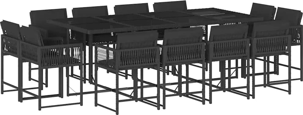 vidaXL Set mobilier de grădină cu perne, 13 piese, negru, poliratan