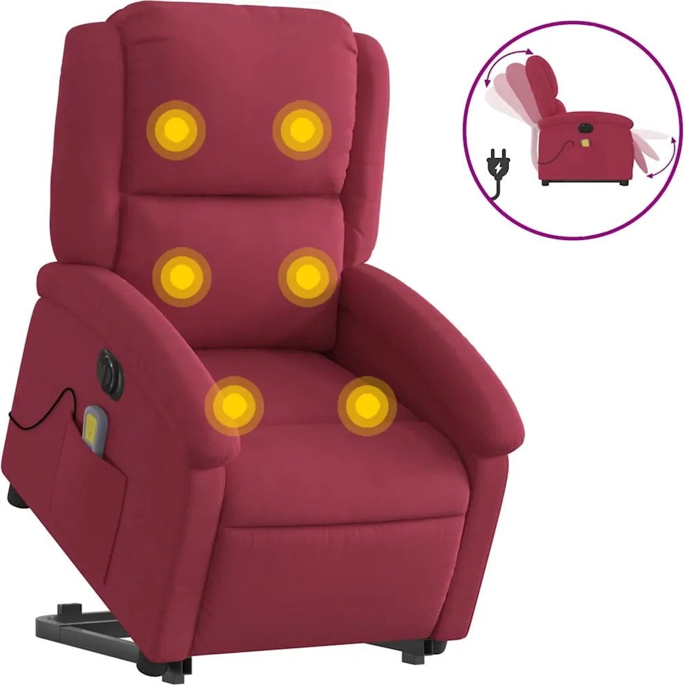 vidaXL Fotoliu de masaj electric rabatabil roșu vin catifea