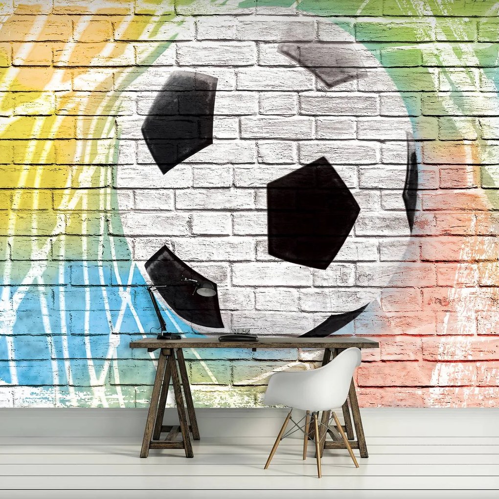 Fototapet - Graffiti - todbal pe perete din cărămidă (152,5x104 cm)