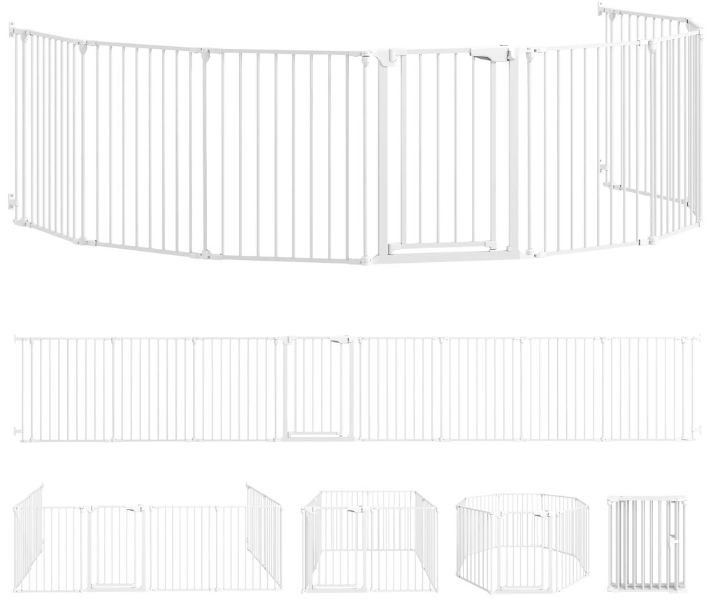PawHut Gard pentru Câini cu 8 Panouri Modulabile cu Închidere Automată, din Oțel și ABS, 61x3x75 cm, Alb | Aosom Romania